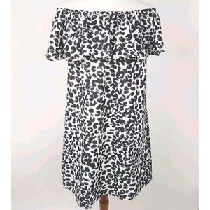 Sanctuary Black White Leopard Print Off  Shoulder Mini Dress Womens M